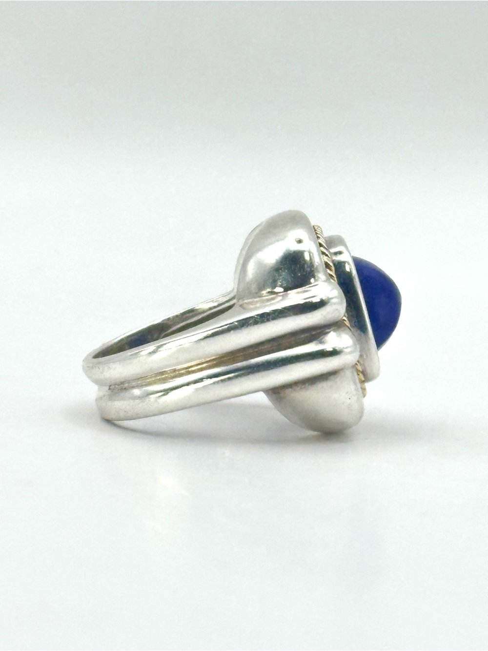 Tiffany & Co VINTAGE Sterling Silver & 18 Kt Gold Lapis Lazuli Rope Ring Sz 7.5 - Picture 5 of 14